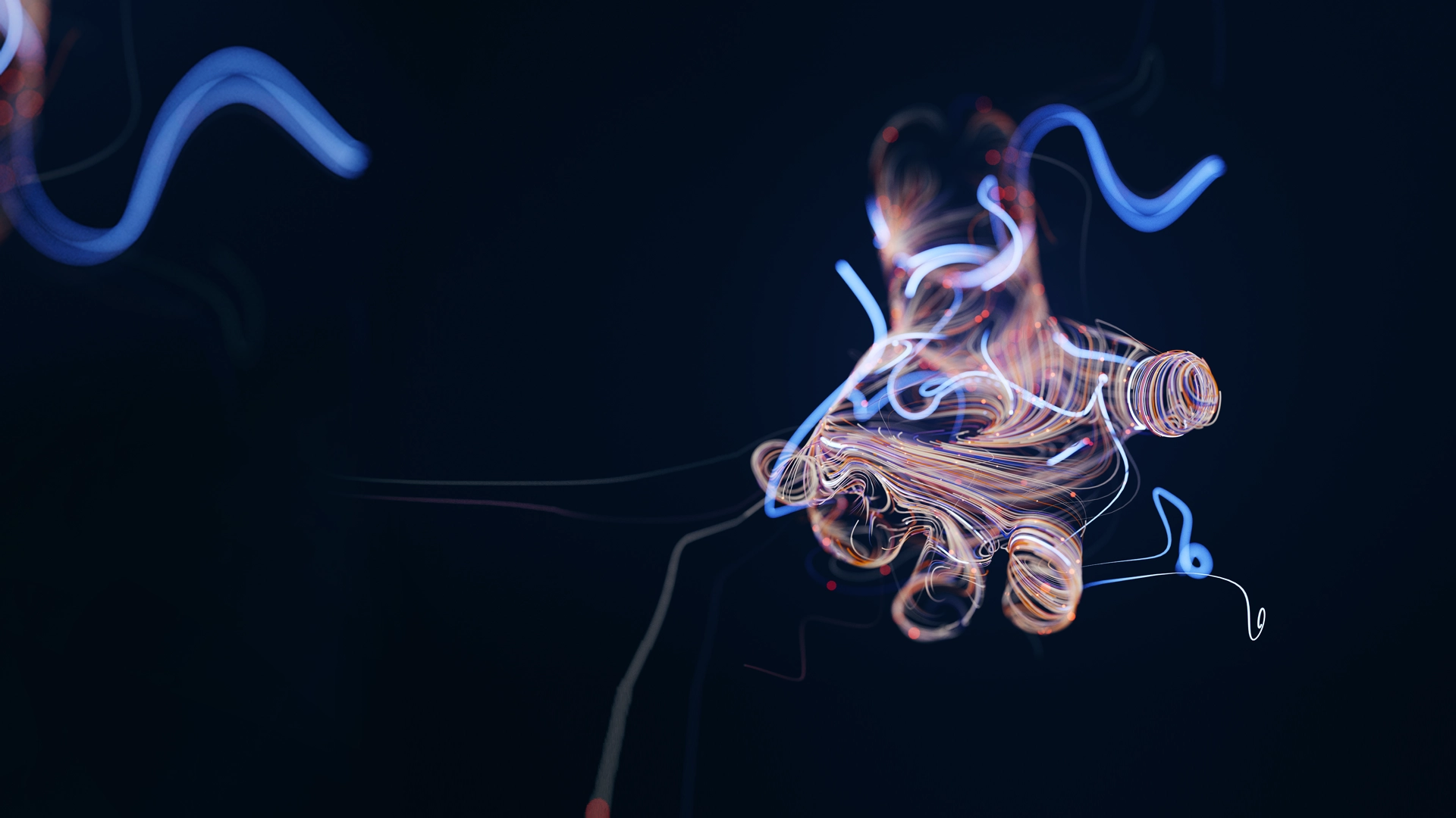 Hand aus digitalen Lichtströmen